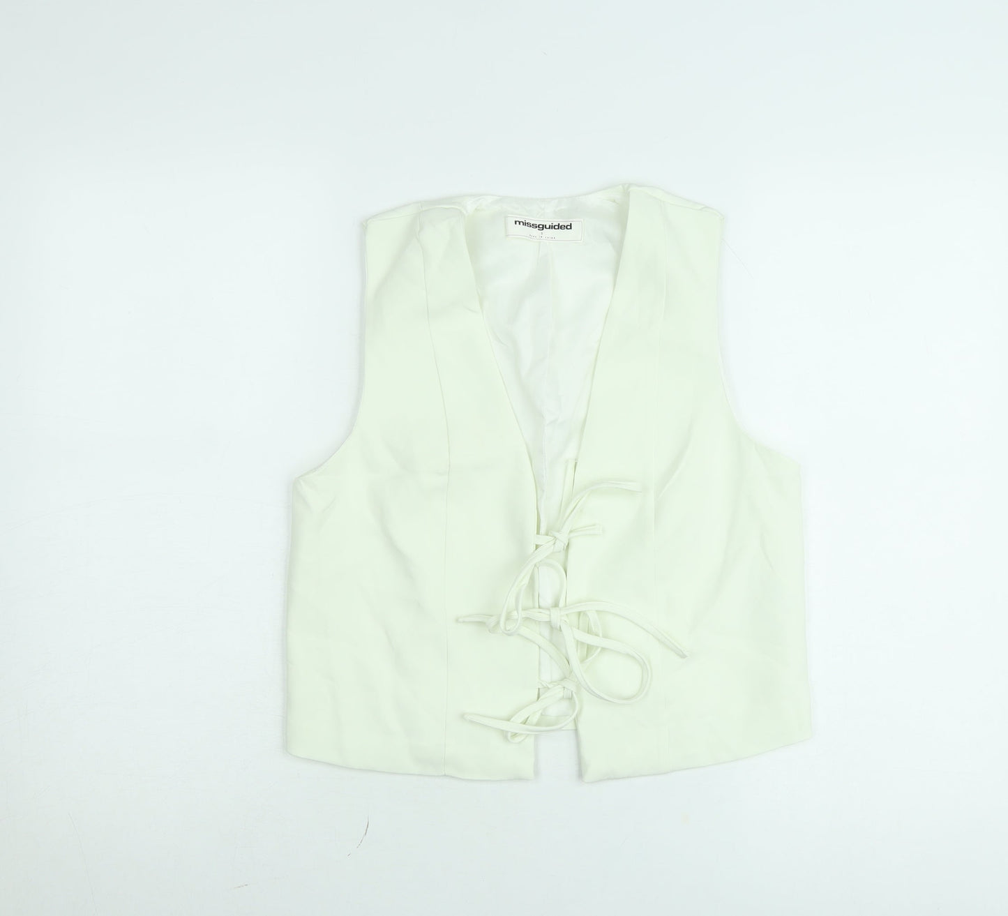 Missguided Women’s Ivory Cropped Lace Up Sleeveless Blouse Size S