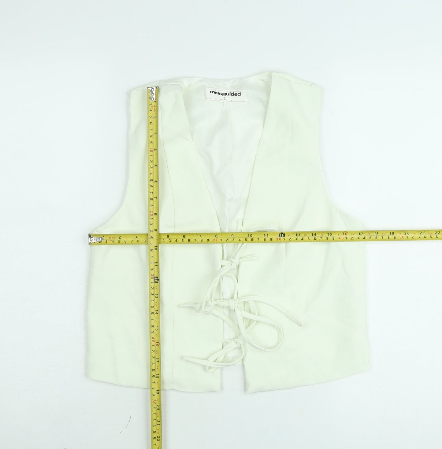 Missguided Women’s Ivory Cropped Lace Up Sleeveless Blouse Size S