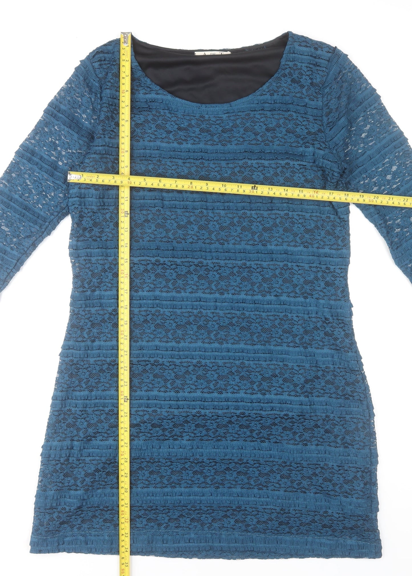 A de T Women Blue Lace Shift Dress 3/4 Sleeve Knee Length