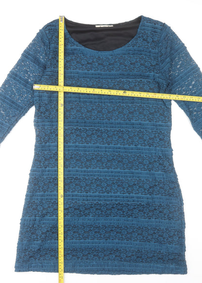 A de T Women Blue Lace Shift Dress 3/4 Sleeve Knee Length