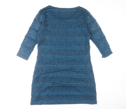 A de T Women Blue Lace Shift Dress 3/4 Sleeve Knee Length