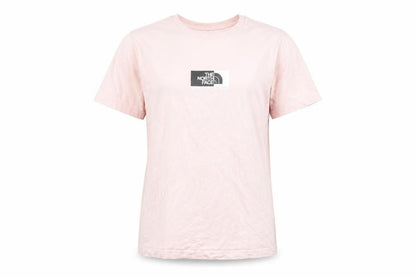 Front view of The North Face girls’ pink xl lightweight cotton logo t-shirt