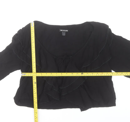 PrettyLittleThing Women's Black Ruffle Long Sleeve Cropped Blouse Size 6