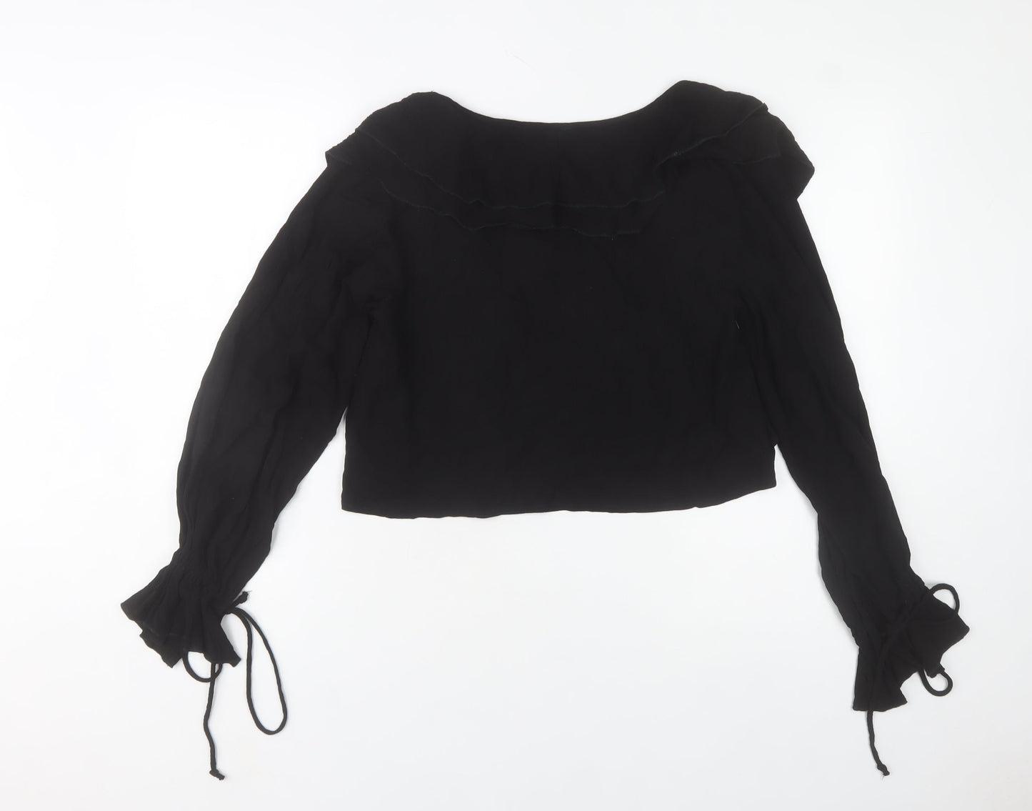 PrettyLittleThing Women's Black Ruffle Long Sleeve Cropped Blouse Size 6