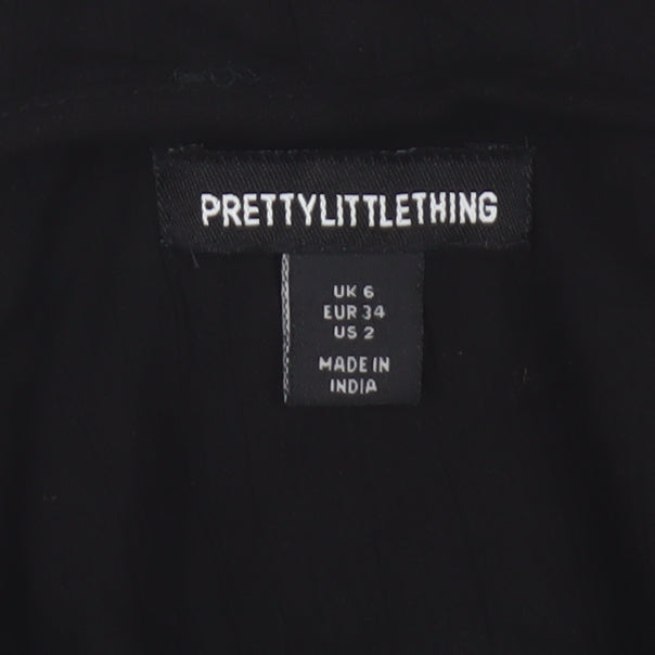 PrettyLittleThing Women's Black Ruffle Long Sleeve Cropped Blouse Size 6