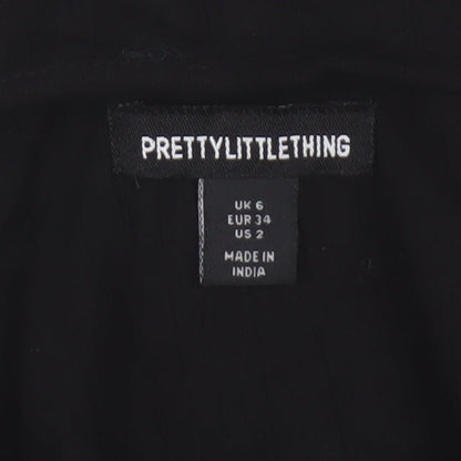 PrettyLittleThing Women's Black Ruffle Long Sleeve Cropped Blouse Size 6