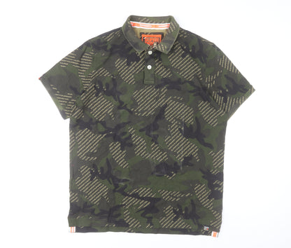 Superdry Men's Green Camouflage Polo Shirt 2XL Regular Fit Cotton