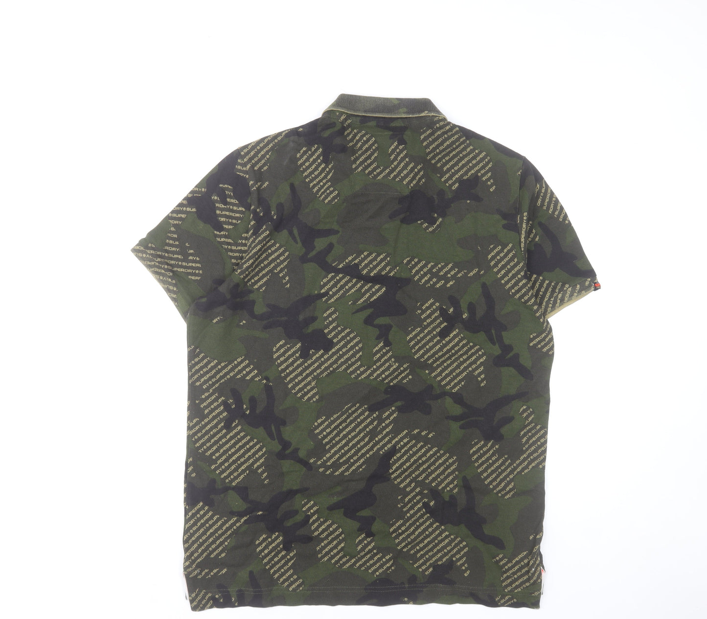 Superdry Men's Green Camouflage Polo Shirt 2XL Regular Fit Cotton