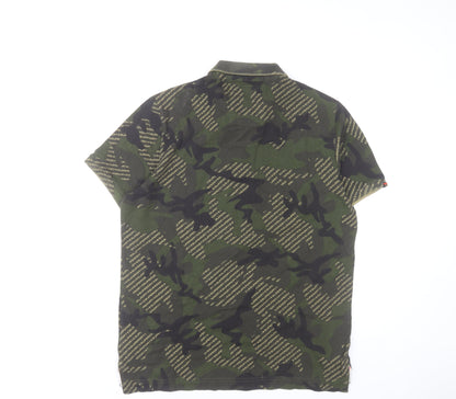 Superdry Men's Green Camouflage Polo Shirt 2XL Regular Fit Cotton