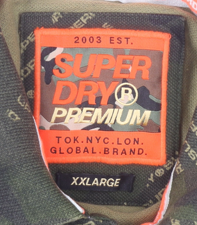 Superdry Men's Green Camouflage Polo Shirt 2XL Regular Fit Cotton