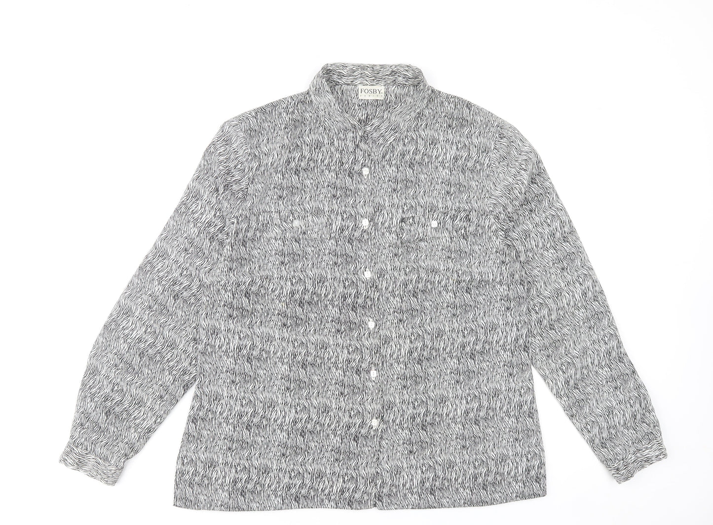 Fosby Women’s Grey Animal Print Button-Up Long Sleeve Shirt Size 16