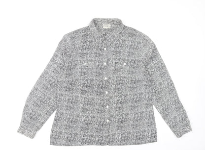 Fosby Women’s Grey Animal Print Button-Up Long Sleeve Shirt Size 16