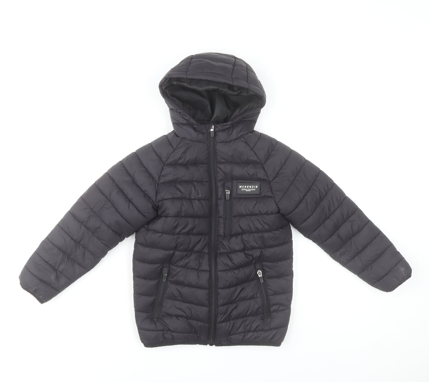 McKenzie Boys Black Hooded Puffer Jacket 5-6 Years Polyester Lined Zip Up