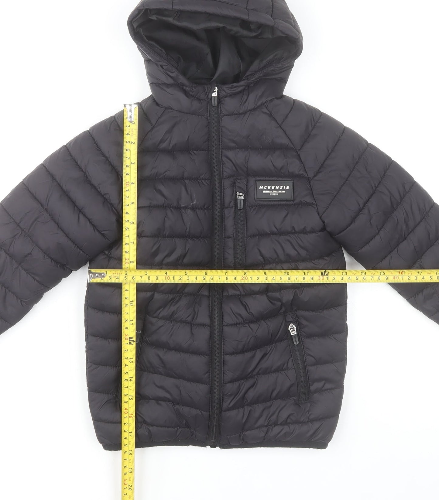 McKenzie Boys Black Hooded Puffer Jacket 5-6 Years Polyester Lined Zip Up