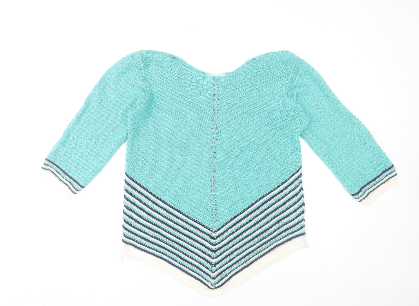 Gerard Womens Blue Striped V-Neck Knit Pullover Jumper Size L