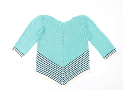 Gerard Womens Blue Striped V-Neck Knit Pullover Jumper Size L