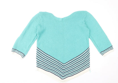 Gerard Womens Blue Striped V-Neck Knit Pullover Jumper Size L