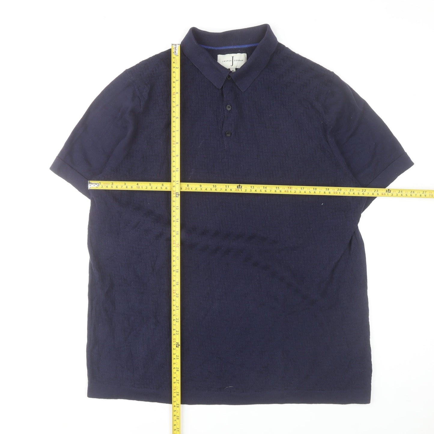 Jasper Conran Men's Navy Blue Textured Cotton Polo Shirt XL