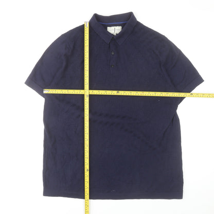 Jasper Conran Men's Navy Blue Textured Cotton Polo Shirt XL