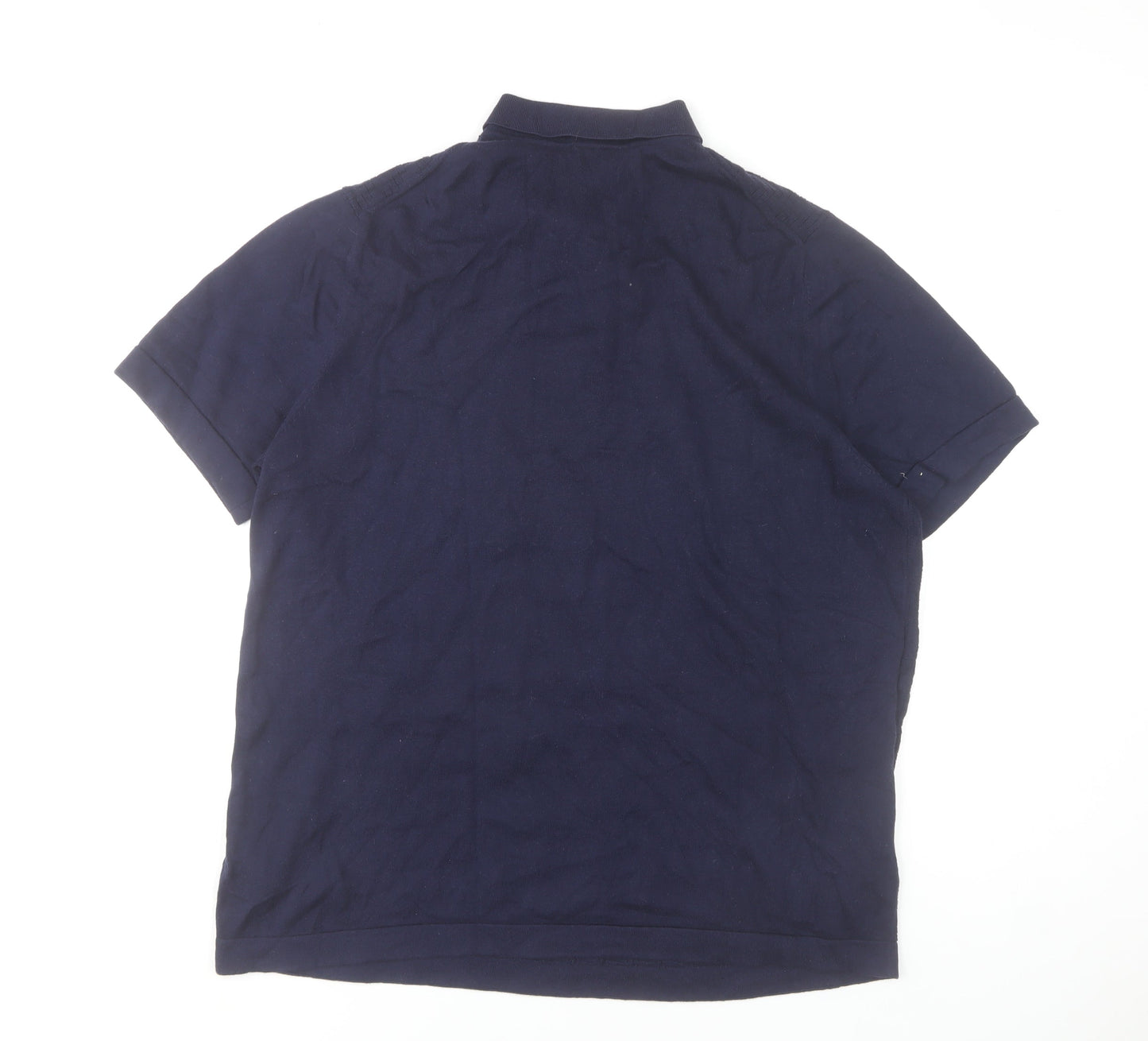 Jasper Conran Men's Navy Blue Textured Cotton Polo Shirt XL