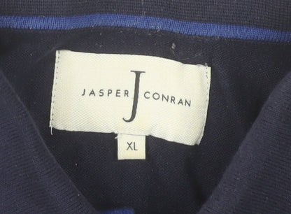 Jasper Conran Men's Navy Blue Textured Cotton Polo Shirt XL