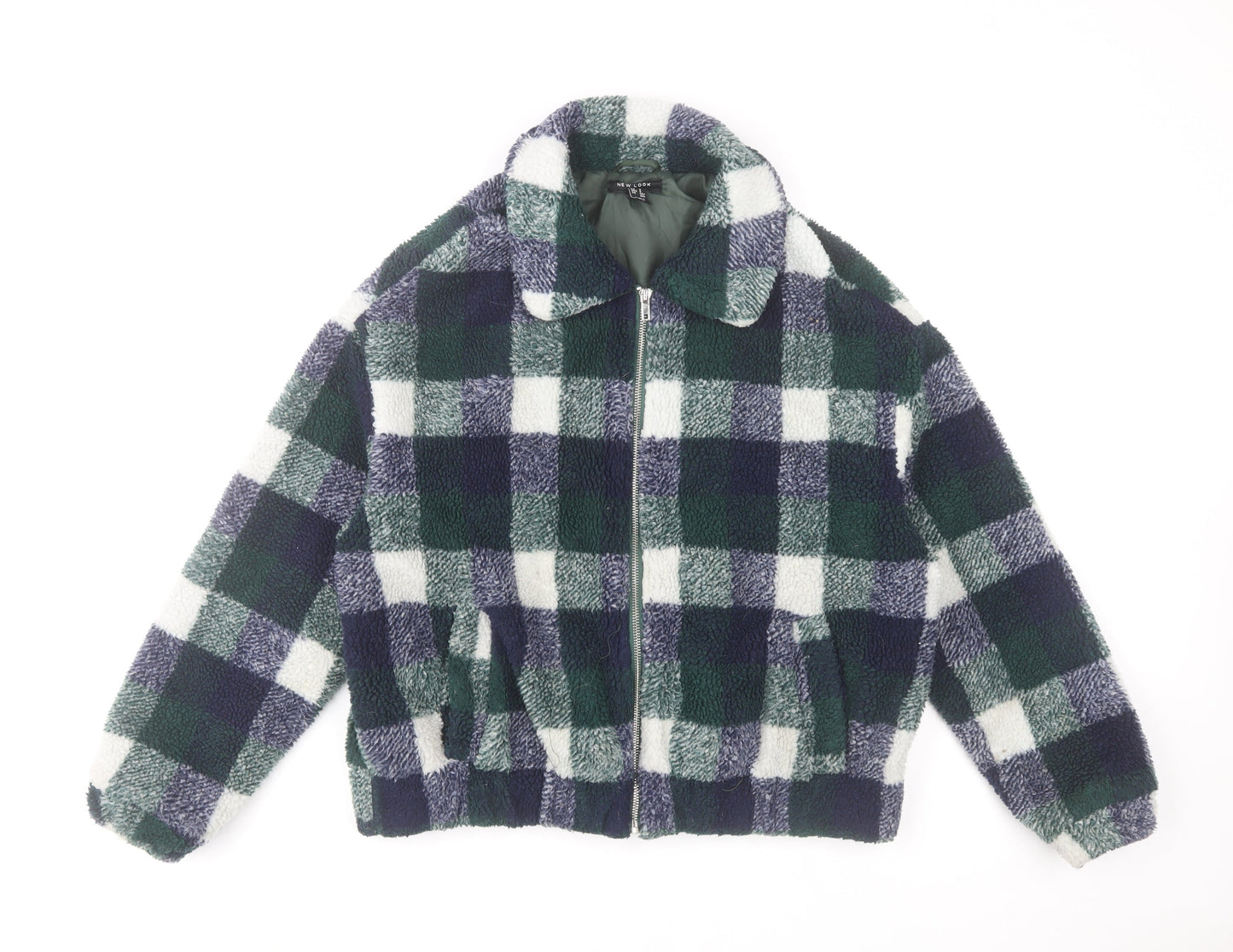 New Look Women’s Multicoloured Check Fleece Bomber Jacket Size S