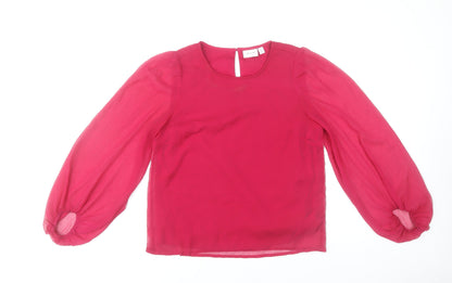 Vila Women's Pink Chiffon Long Sleeve Tunic Blouse Size 10