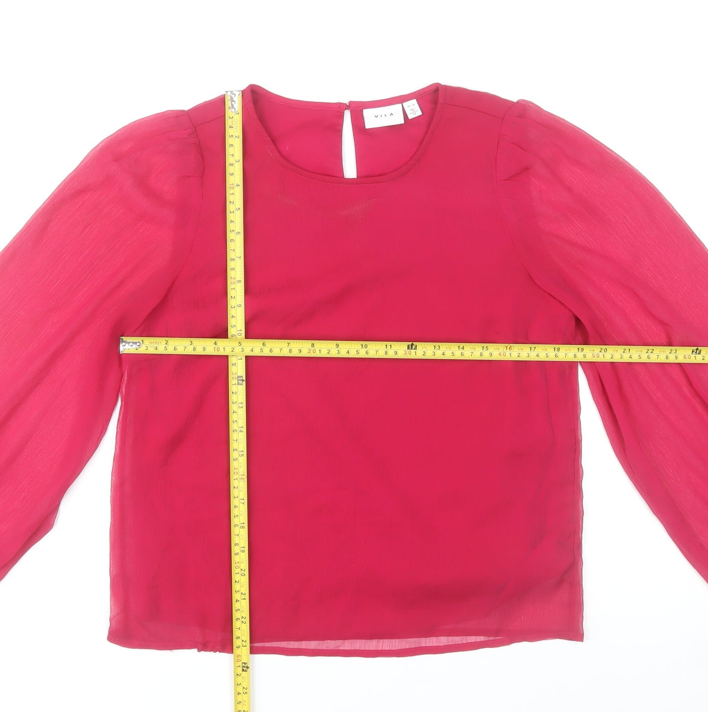 Vila Women's Pink Chiffon Long Sleeve Tunic Blouse Size 10