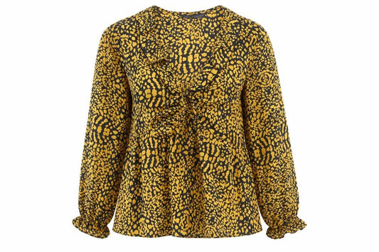 Dunnes Women’s Yellow Animal Print Chiffon Tunic Blouse Size 12
