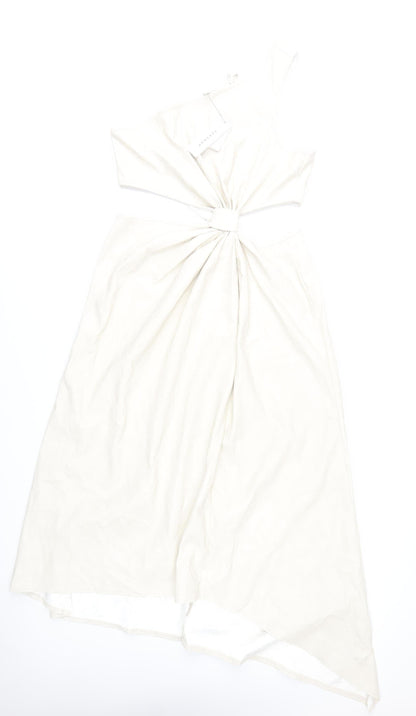 Topshop Women Ivory One Shoulder Asymmetric Midi Dress Size 14