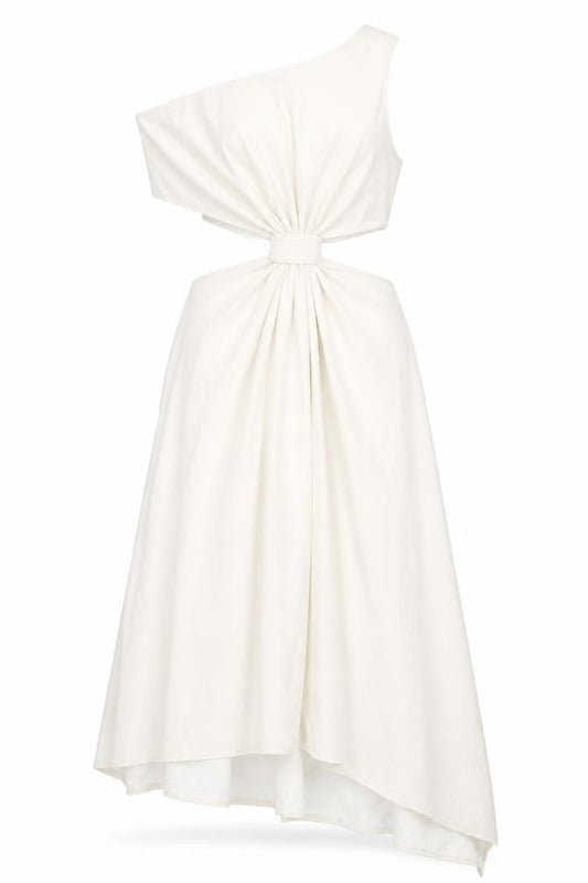 Topshop Women Ivory One Shoulder Asymmetric Midi Dress Size 14
