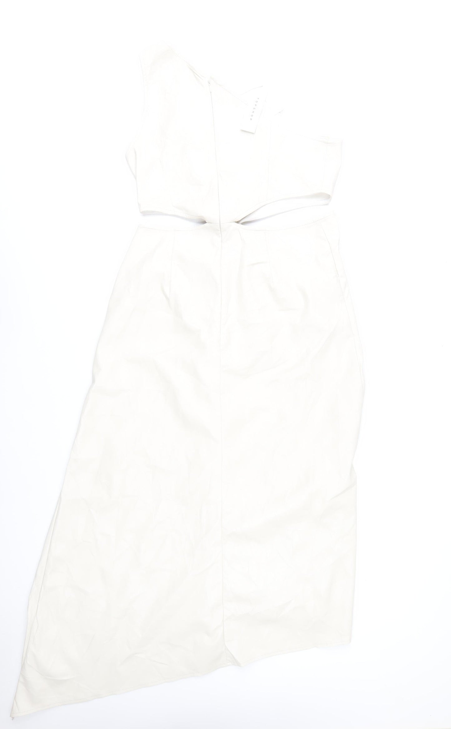 Topshop Women Ivory One Shoulder Asymmetric Midi Dress Size 14
