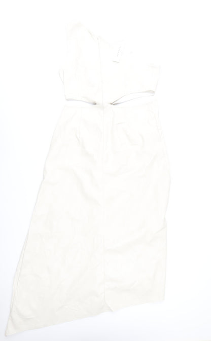 Topshop Women Ivory One Shoulder Asymmetric Midi Dress Size 14