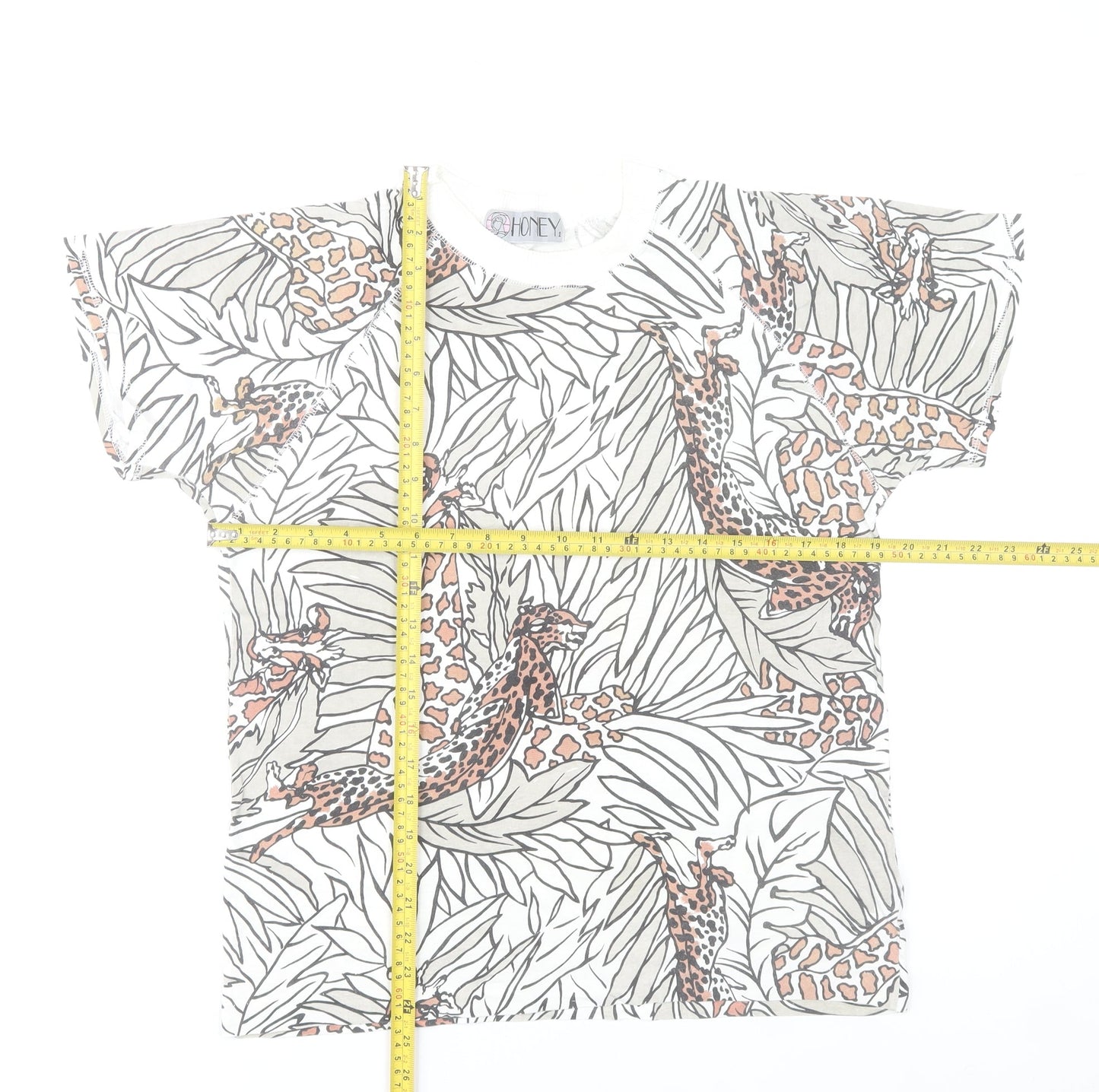 Honey Women's Multicoloured Animal Print Cotton T-Shirt XS