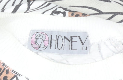 Honey Women's Multicoloured Animal Print Cotton T-Shirt XS