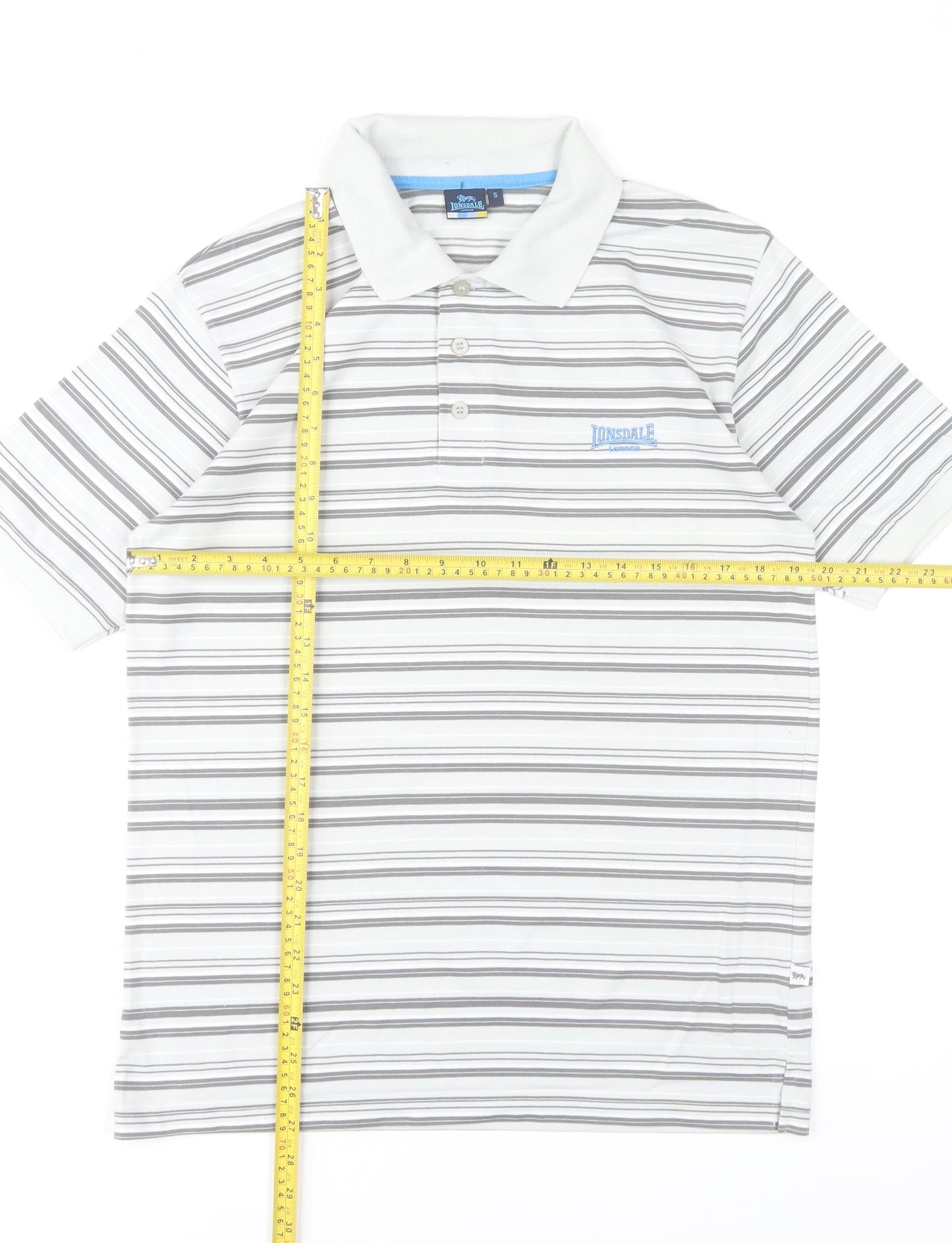 Lonsdale Mens White Striped Polo Shirt Size S Regular Fit