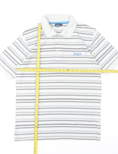Lonsdale Mens White Striped Polo Shirt Size S Regular Fit