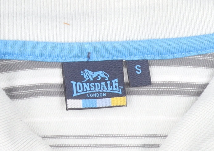Lonsdale Mens White Striped Polo Shirt Size S Regular Fit