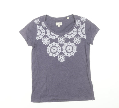 Jack Wills Womens Purple Floral Cotton Blend Crew Neck T-Shirt Size 8