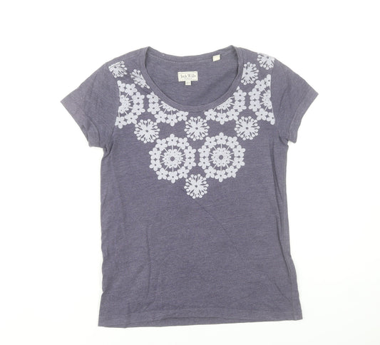 Jack Wills Womens Purple Floral Cotton Blend Crew Neck T-Shirt Size 8