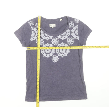Jack Wills Womens Purple Floral Cotton Blend Crew Neck T-Shirt Size 8