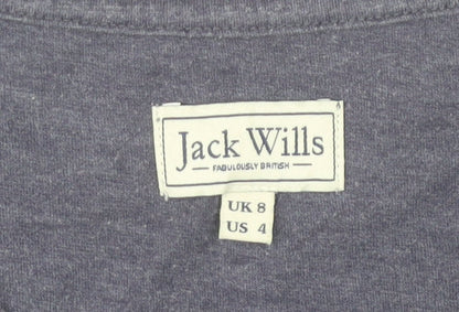 Jack Wills Womens Purple Floral Cotton Blend Crew Neck T-Shirt Size 8