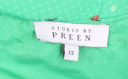 Studio by Preen Women's Green Floral Short Sleeve A-Line Dress Size 12