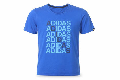Front view of Adidas Men's Blue Small Graphic Logo Sports T-Shirt