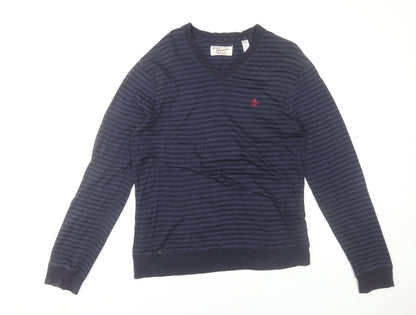 Original Penguin by Munsingwear Men's Navy Striped V-Neck Long Sleeve T-Shirt M