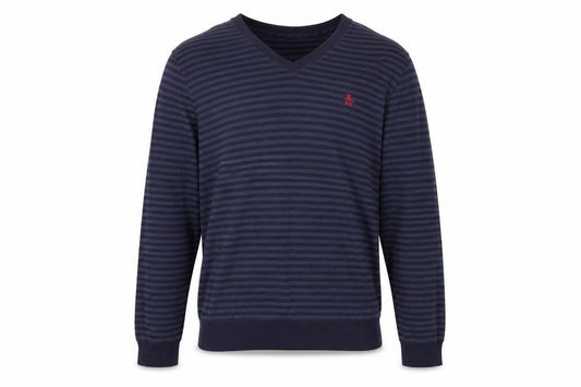 Original Penguin by Munsingwear Men's Navy Striped V-Neck Long Sleeve T-Shirt M