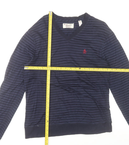 Original Penguin by Munsingwear Men's Navy Striped V-Neck Long Sleeve T-Shirt M