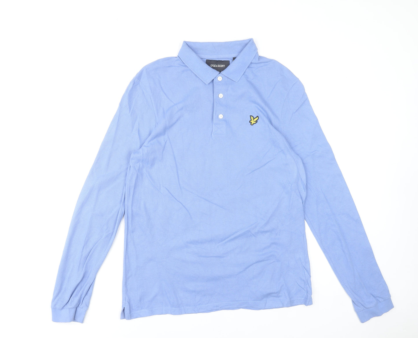 Lyle & Scott Men's Blue Long Sleeve Cotton Polo Shirt Size L