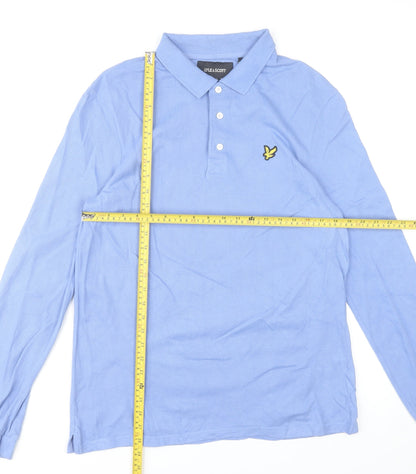 Lyle & Scott Men's Blue Long Sleeve Cotton Polo Shirt Size L