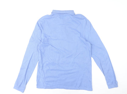 Lyle & Scott Men's Blue Long Sleeve Cotton Polo Shirt Size L